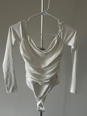 Princess Polly White Long-Sleeve Ruched Bodysuit